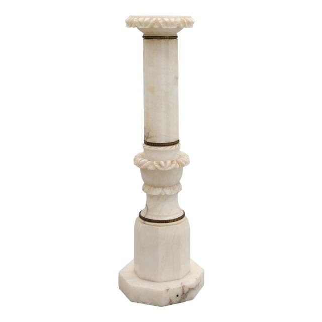 Carved White Marble Pedestal Column with Rosette Capitals, Italy, 1890s For Sale