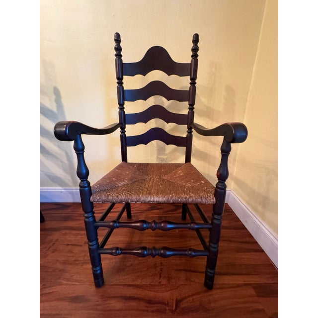Antique French Country Ladderback Chairs With Rush Seats, Pair, Late 19th Century For Sale - Image 4 of 11