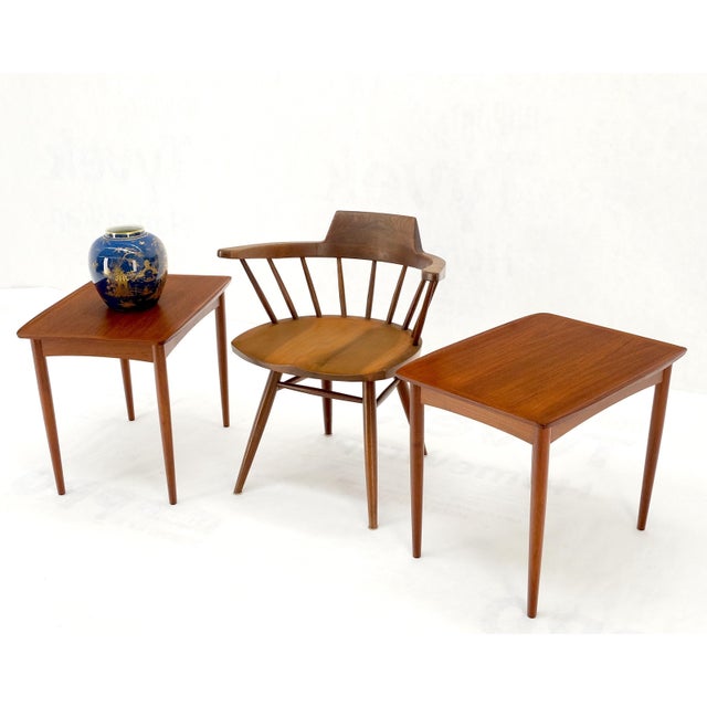 Danish Mid Century Modern Rolled Edges Side End Tables Stands Dowel Legs - A Pair For Sale - Image 9 of 12