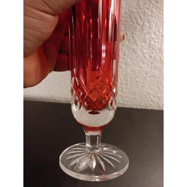 American 1980s Waterford Crystal Lismore Pattern Pedestal Red Bud Vase For Sale - Image 3 of 6