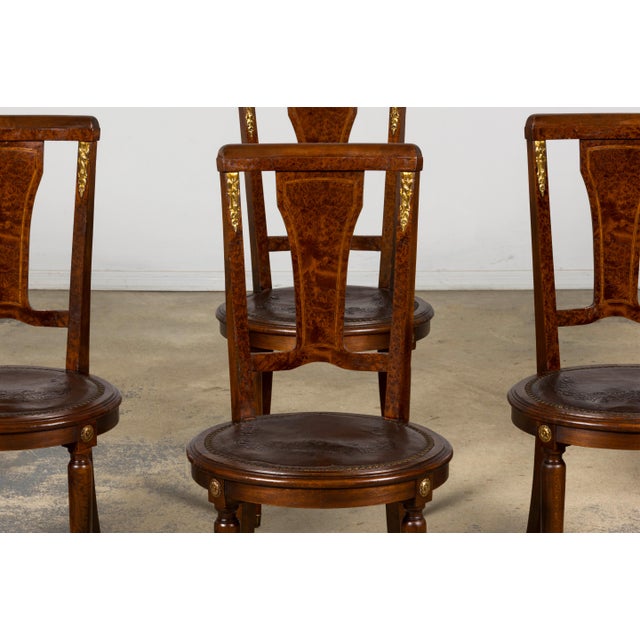 1930s French Art Deco Walnut Dining Chairs With Leather Seats, Set of 8 For Sale - Image 4 of 18