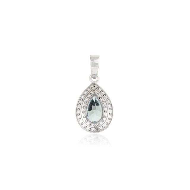 Vintage Aquamarine Diamond Double Halo Drop Pendant in 14k Gold For Sale - Image 9 of 14