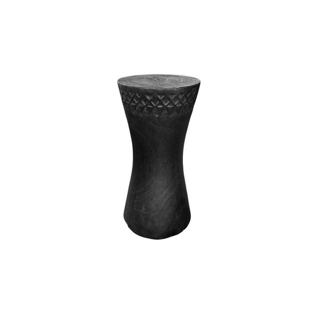 Contemporary Sculptural Mango Wood Side Table, Burnt Finish, Carved Detailing Modern Organic For Sale - Image 3 of 5