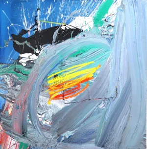 Large Textural Expressive Original Artwork ''Untitled Wave'' Contemporary Abstract Mixed-Media Painting by Olympio