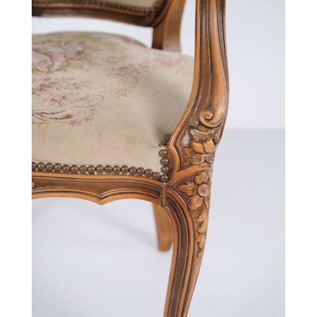Neo-Rococo Armchair with Curved Legs and Patterned Floral Fabric, 1930s For Sale - Image 6 of 11