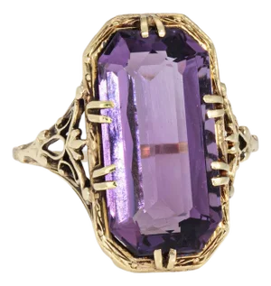 Vintage Art Deco Amethyst Ring Filigree Cocktail 14k Gold Filigree Jewelry 6.75