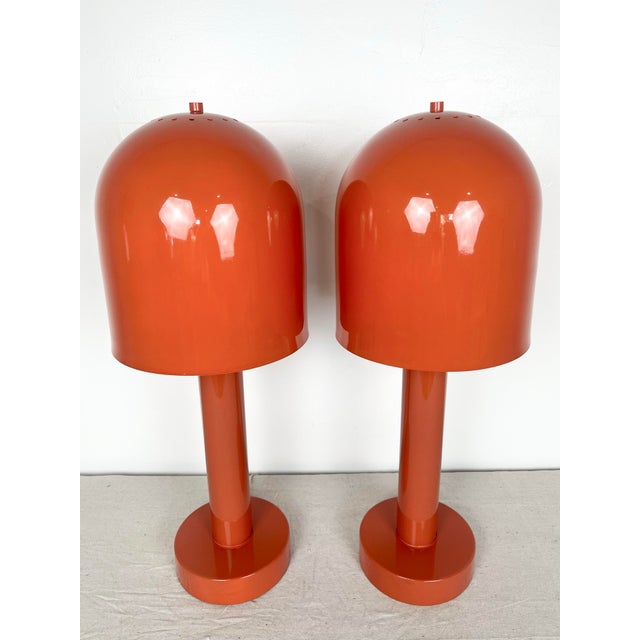 Vintage pair of metal dome shade lamps. Retro tall mushroom lamps with elongated dome metal shades. These have been newly...