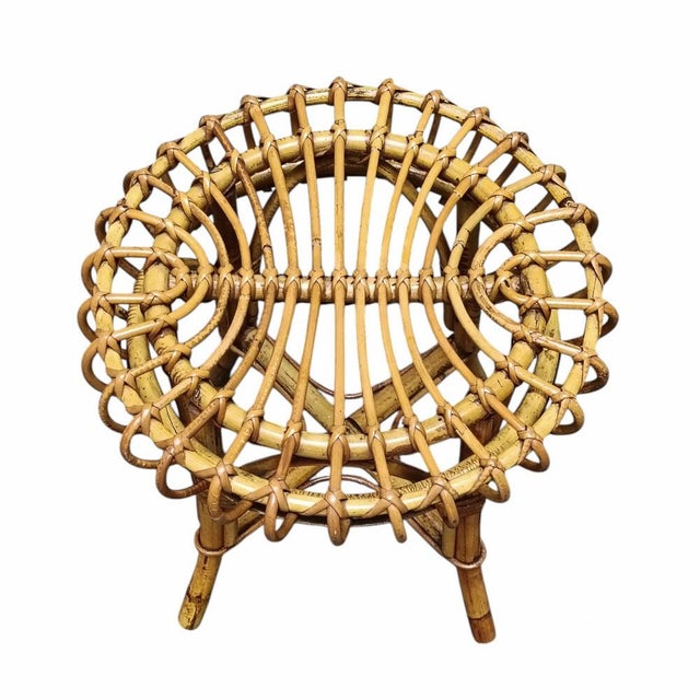 Mid-Century Modern Bamboo and Rattan Circular Stool attributed to Franco Albini, Italy, 1960s For Sale - Image 3 of 8