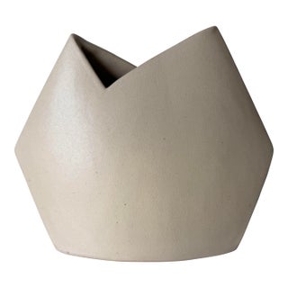 1980's Vintage James Johnston Matte White Geometric Ceramic Vase, Signed For Sale