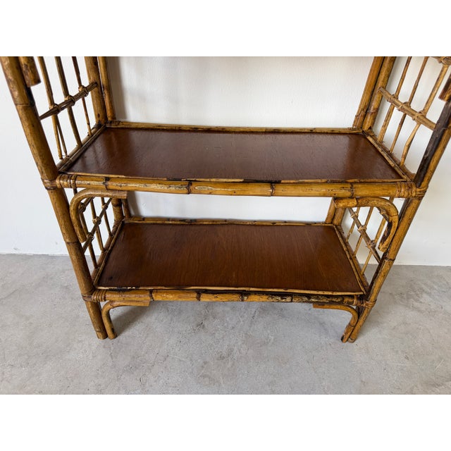 1970's Vintage Coastal Bamboo Rattan Arched Etagere Shelf For Sale - Image 10 of 14