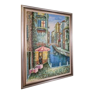 Large Vintage Oil on Canvas Painting of Venetian Street Scene