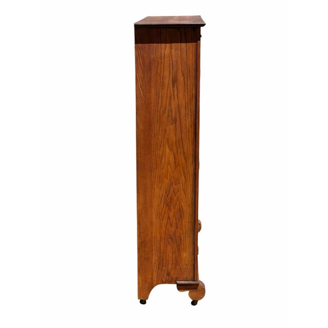 Antique Oak Larkin Bookcase / China Cabinet With Green Slag Glass Doors For Sale - Image 9 of 12