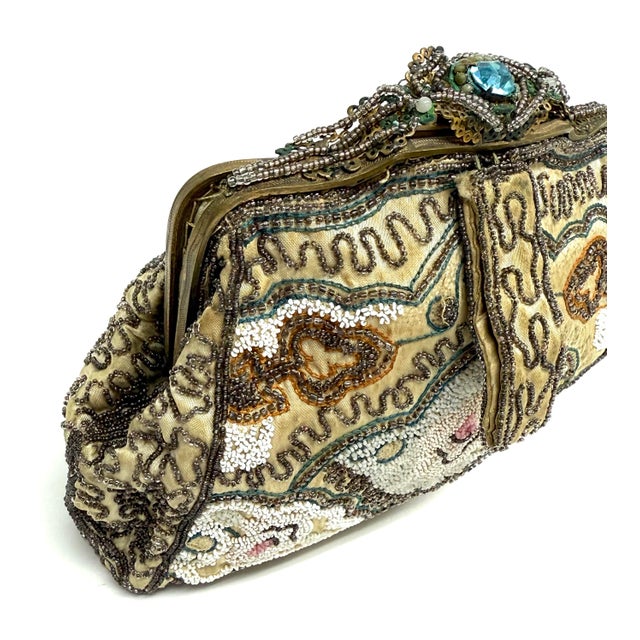 Metal Helene Dale Paris Antique Beaded and Tambour Embroidery French Made Evening Clutch For Sale - Image 7 of 10