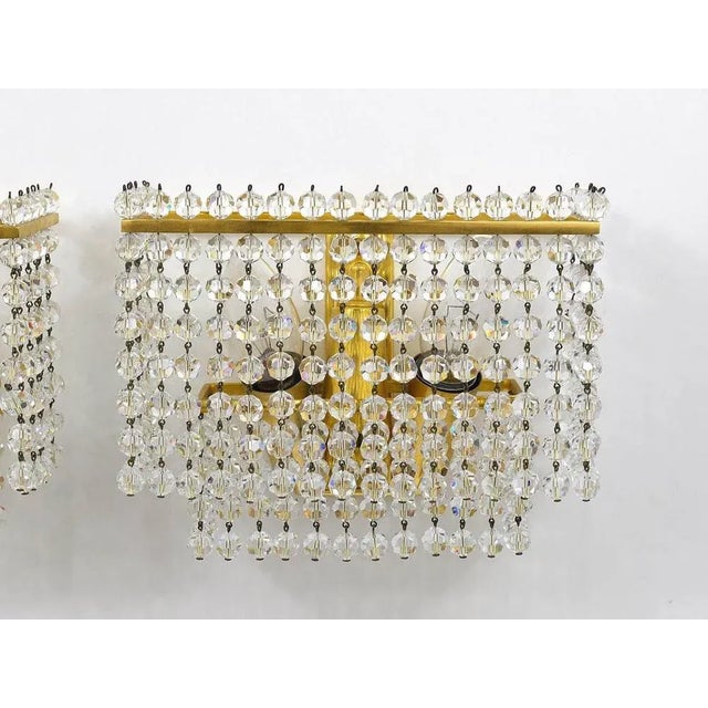 Square Gold-Plated Brass Sconces with Hand-Cut Crystals from Lobmeyr, 1970s, Set of 2 For Sale - Image 9 of 11