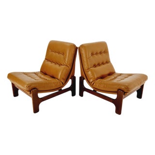 Mid-Century Armchairs in Leather and Walnut Wood, Sweden, 1960s For Sale