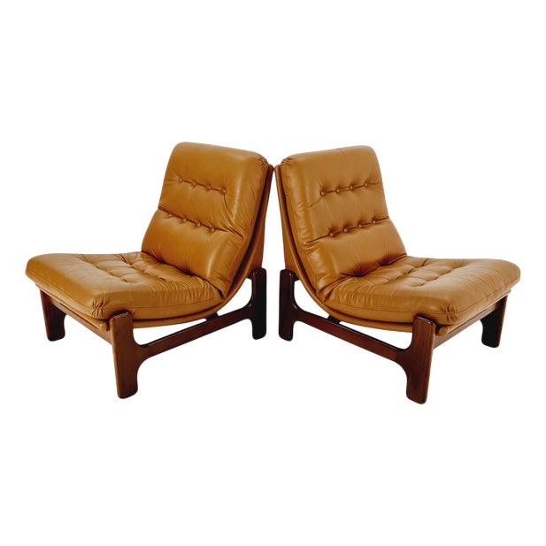 Mid-Century Armchairs in Leather and Walnut Wood, Sweden, 1960s For Sale