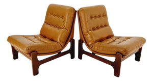 Mid-Century Armchairs in Leather and Walnut Wood, Sweden, 1960s