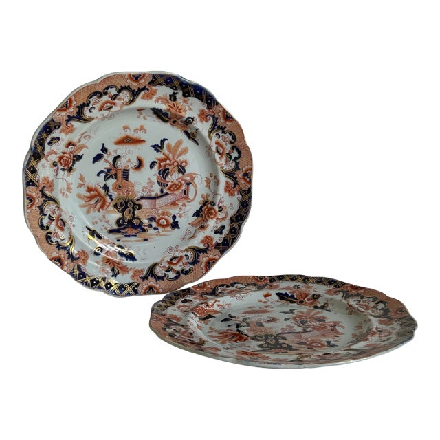 Antique English Imari Plates by John Ridgway & Co, c.1830s Staffordshire - a Pair For Sale