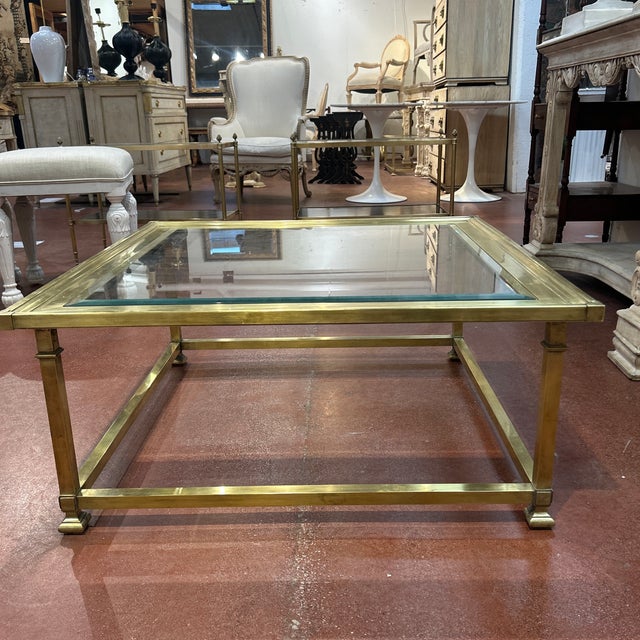 Late 20th Century Unmarked Master Craft Brass Glass Top Coffee Table For Sale - Image 5 of 9