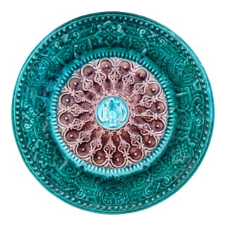 French Geometrical Majolica Plate Circa 1890 For Sale
