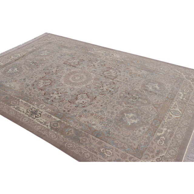 Rug & Kilim Rug & Kilim’s Modern Classics Rug, Beige and Mauve With Floral Medallion “Ghapi” For Sale - Image 4 of 8