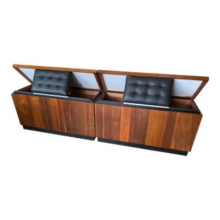 1970s Dillingham Walnut Blanket Chests Twin Headboard Bed Set of 2 For Sale