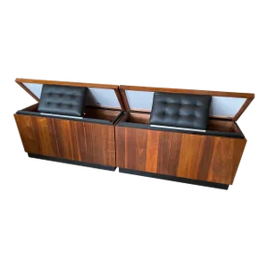 1970s Dillingham Walnut Blanket Chests Twin Headboard Bed Set of 2