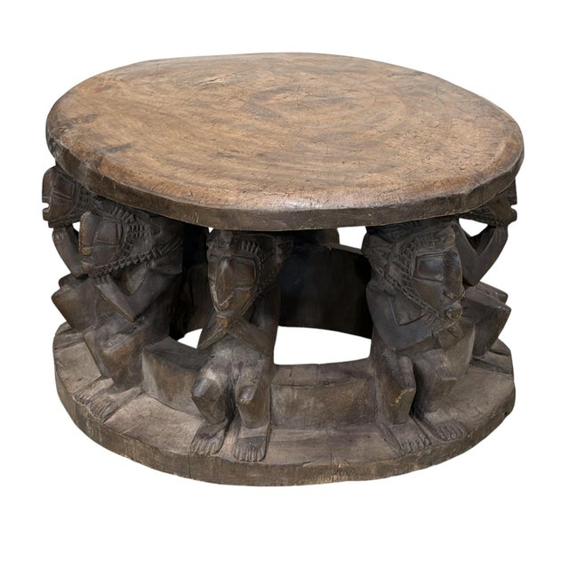 African Vintage Large Baga Carved Stool /Table Nimba Kneeling Figures 27.5" W For Sale - Image 3 of 12