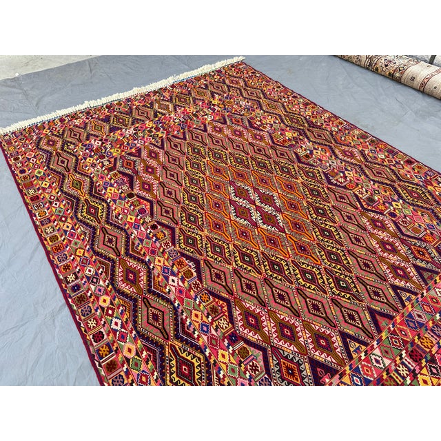 Multicolor Mushwani Maimana Hand-Woven Kilim Rug - 6'7" X 9'2" For Sale - Image 4 of 16