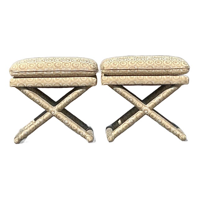 Vintage Boho Mod Jacquard X Bench - A Pair For Sale