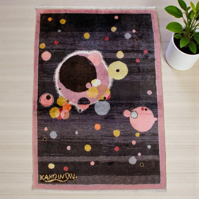 Contemporary 1980s Vintage Kandinsky Style Several Circles Hand Knotted Area Rug For Sale - Image 3 of 17