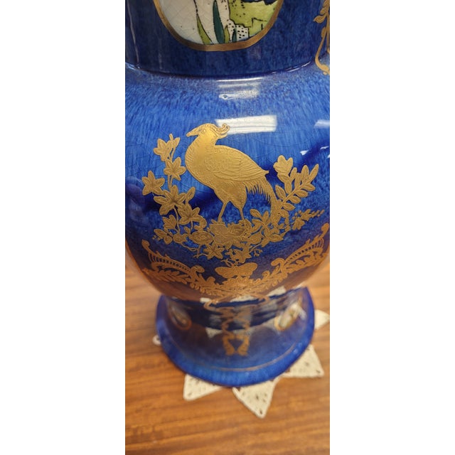Cornflower Blue Antique Pr English Chinoiserie Faience Vases For Sale - Image 8 of 16