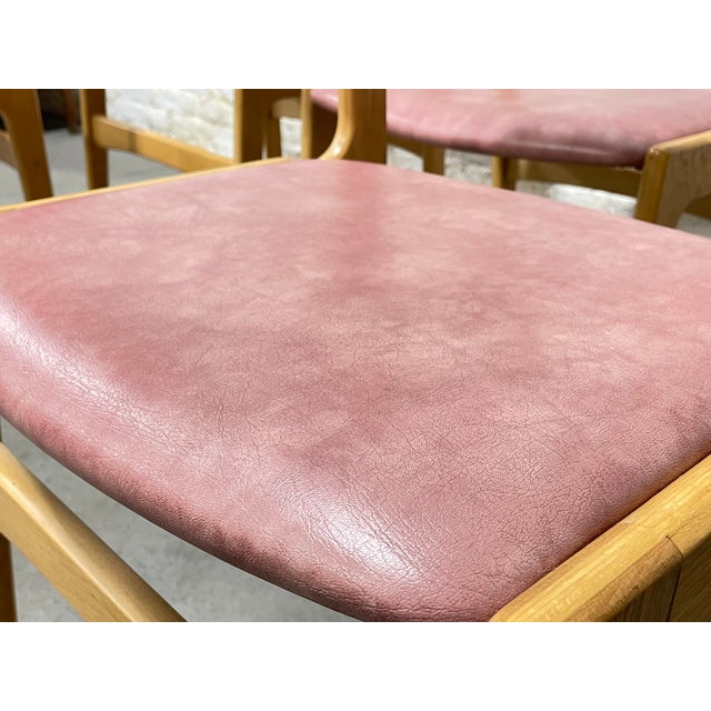 Mid Century Modern Oak Dining Chairs Pink Upholstery, Set of 4 Chairish