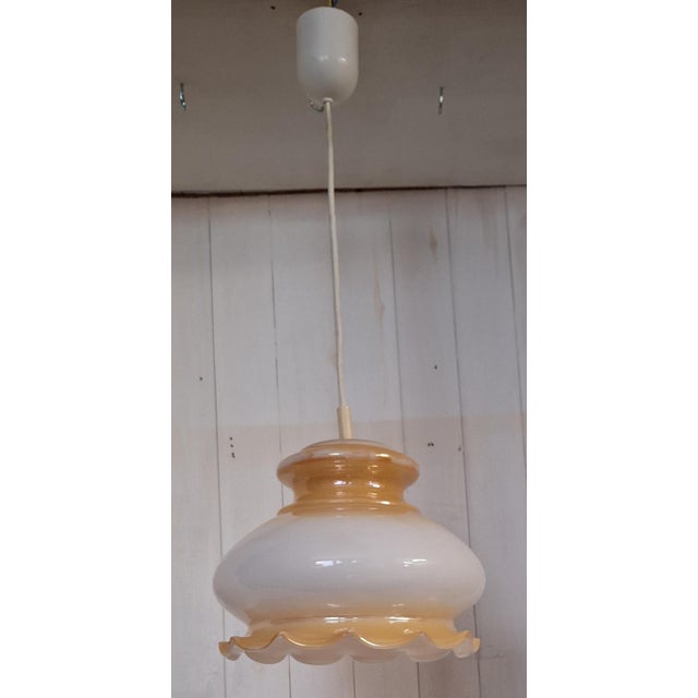 Vintage Pendant Lamp with White Glass Shade, 1970s For Sale - Image 6 of 7