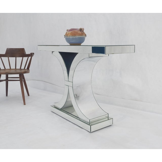 All Mirrored 360 Degrees Beveled & Curved Mirror 4' Long Console Sofa Table MINT