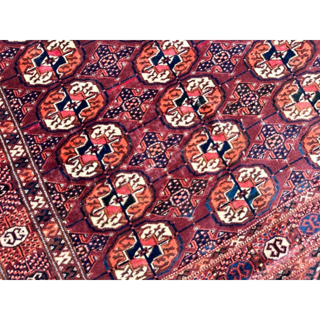 Textile Antique Mori Gul Bokhara Hand-Knotted Wool Rug - 4'6" X 3'8" For Sale - Image 7 of 13