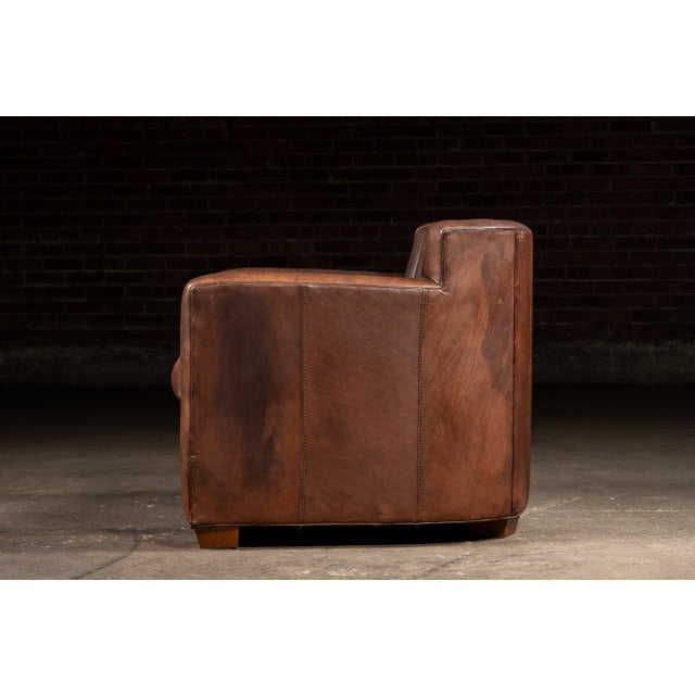 Vintage Leather Clamshell Club Chair and Ottoman Set For Sale In Chicago - Image 6 of 10