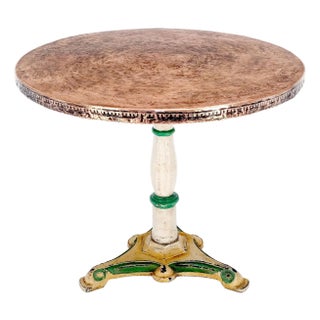 Copper 33" Dia Round Top Gueridon Center Cafe Table on Paint Decorated Iron Base For Sale