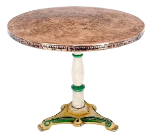 Copper 33" Dia Round Top Gueridon Center Cafe Table on Paint Decorated Iron Base