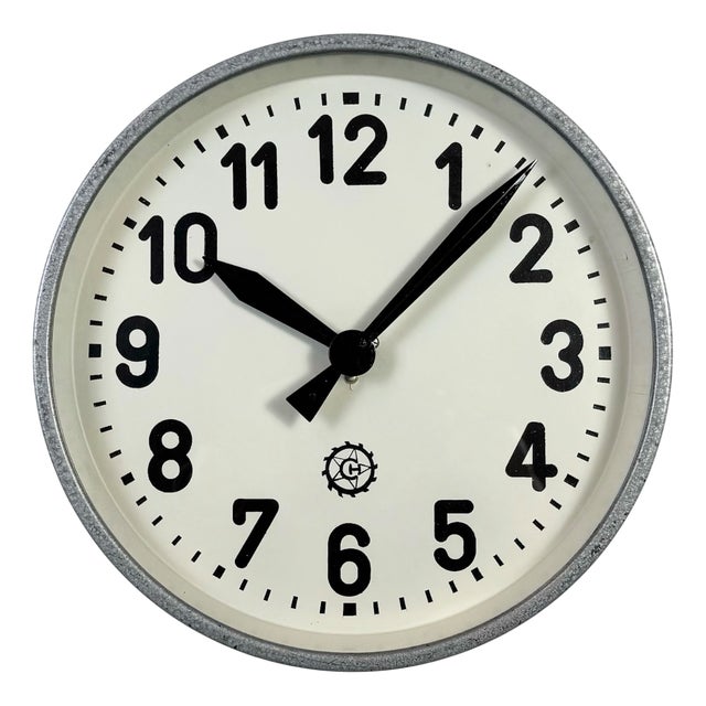 Industrial Grey Factory Wall Clock from Chronotechna, 1950s For Sale