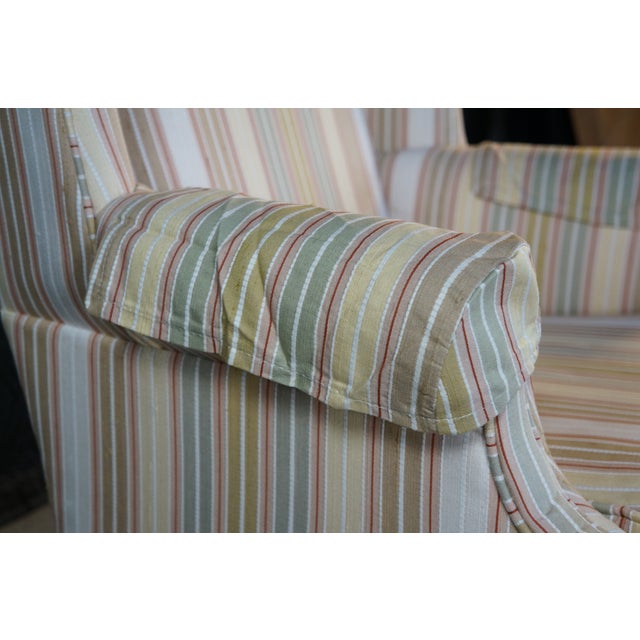 1980s Ethan Ellan Traditional Classics Queen Anne Maple Striped Library Wingback Chair For Sale - Image 17 of 18
