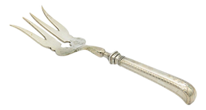 Silver Fish Serving Fork with Strips, Engraved Acanthus Leaf and Pistol-Shaped Handle