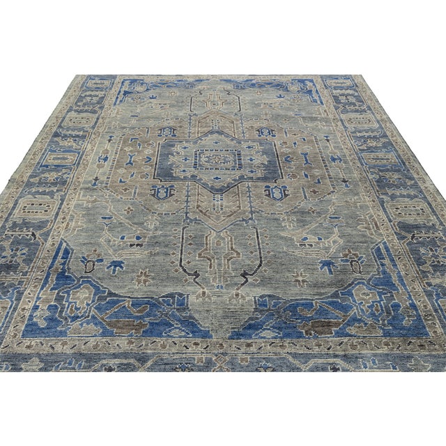 Modern Hand-Knotted Oushak Style Area Rug in Slate Grey & Cobalt Blue Wool 9x12 For Sale - Image 10 of 12