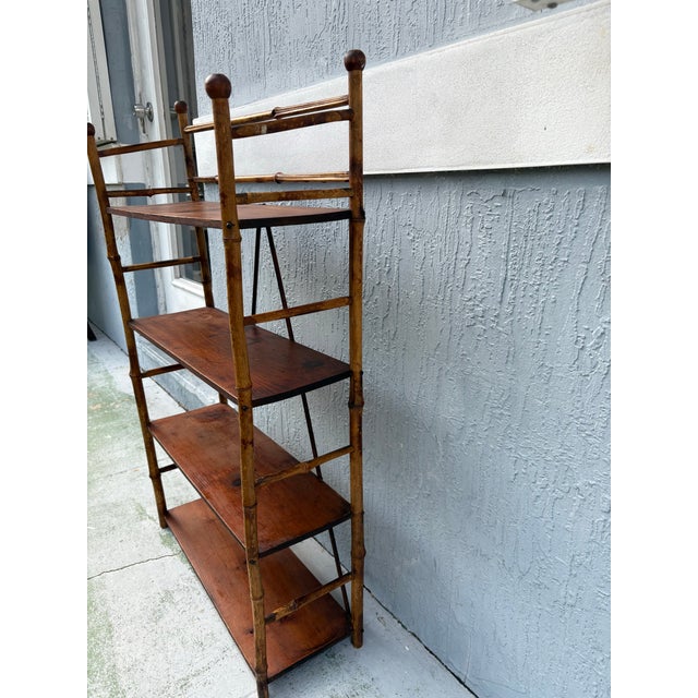 Mid-Century Modern 1920s Antique Burnt Bamboo Shelving Piece For Sale - Image 3 of 5