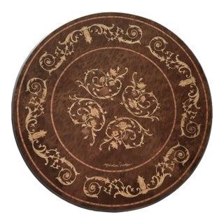 Circa 1980 Italian Intarsio Lazy Susan Arabesque & Sorrentine Scroll Motif - Removable 5mm Glass Top For Sale