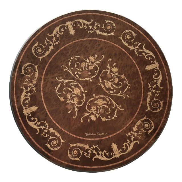Circa 1980 Italian Intarsio Lazy Susan Arabesque & Sorrentine Scroll Motif - Removable 5mm Glass Top For Sale