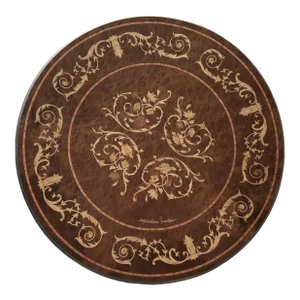 Circa 1980 Italian Intarsio Lazy Susan Arabesque & Sorrentine Scroll Motif - Removable 5mm Glass Top