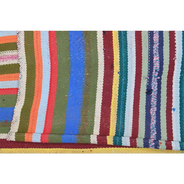 Vintage Turkish Oushak Handmade Wool Cotton Blue Kilim Area Rug For Sale - Image 10 of 11