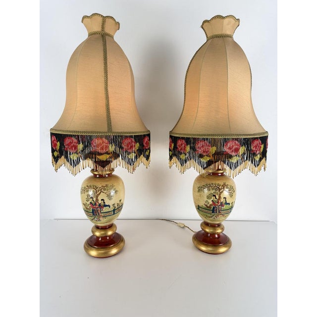 Large Vintage Oriental Satsuma Style Table Lamps, 1950s, Set of 2 For Sale - Image 18 of 18