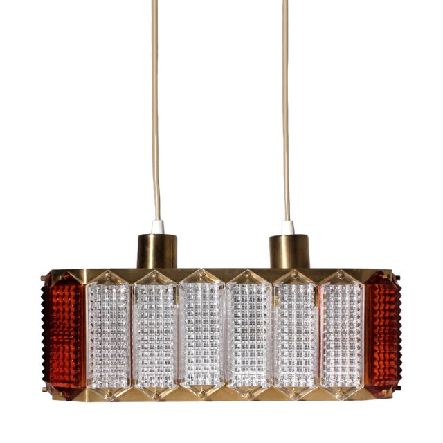 Mid-Century Modern Crystal and Brass Pendant Light by Wiktor Berndt for Flygsfors, Sweden, 1960 For Sale
